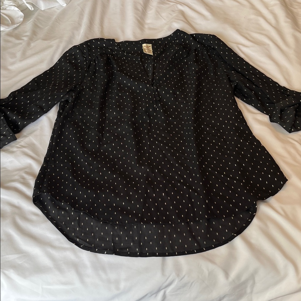 Faded Glory Black Blouse with Silver Dots